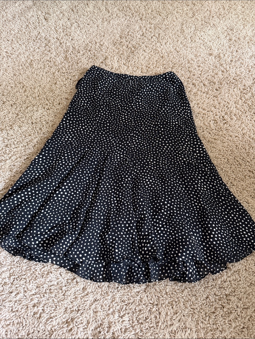 Jones New York Black Silk Skirt with White Polka Dots